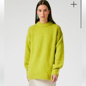 Tibi Claude Mohair Crewneck Easy Pullover Lime Green